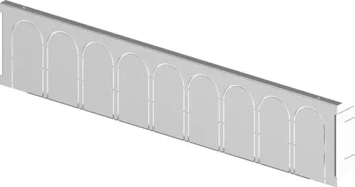 Glatte, rechteckige Abschlussblende mit Bogenmotiven, hergestellt von Uponor. Das Produkt hat eine durchgehende Gestaltung ohne sichtbare Befestigungen.